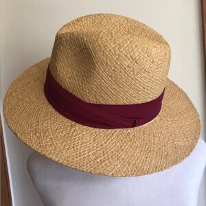 MADCAPS Paris New York Cranberry Band Straw Fedora Hat Vintage